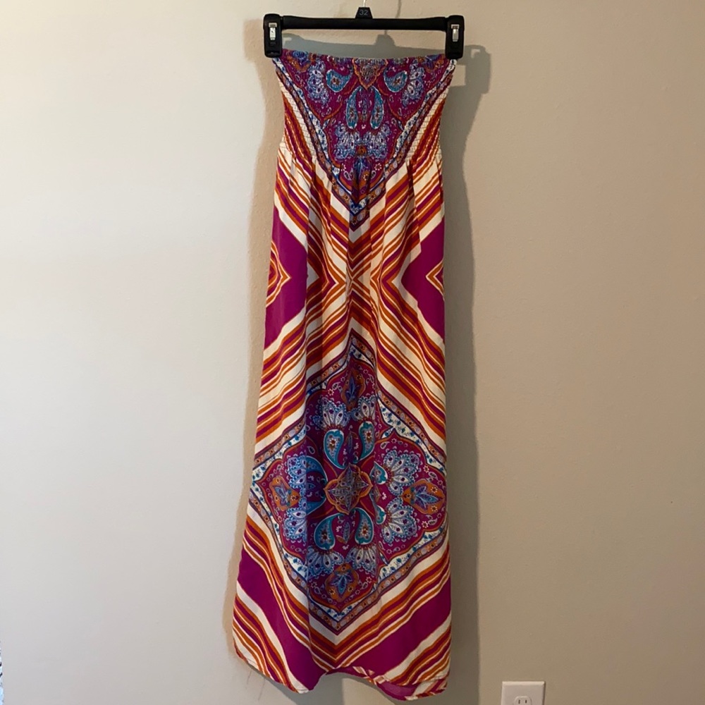 Moroccan Summer Strapless Sundress Bohemian Vacation Beach Sz S